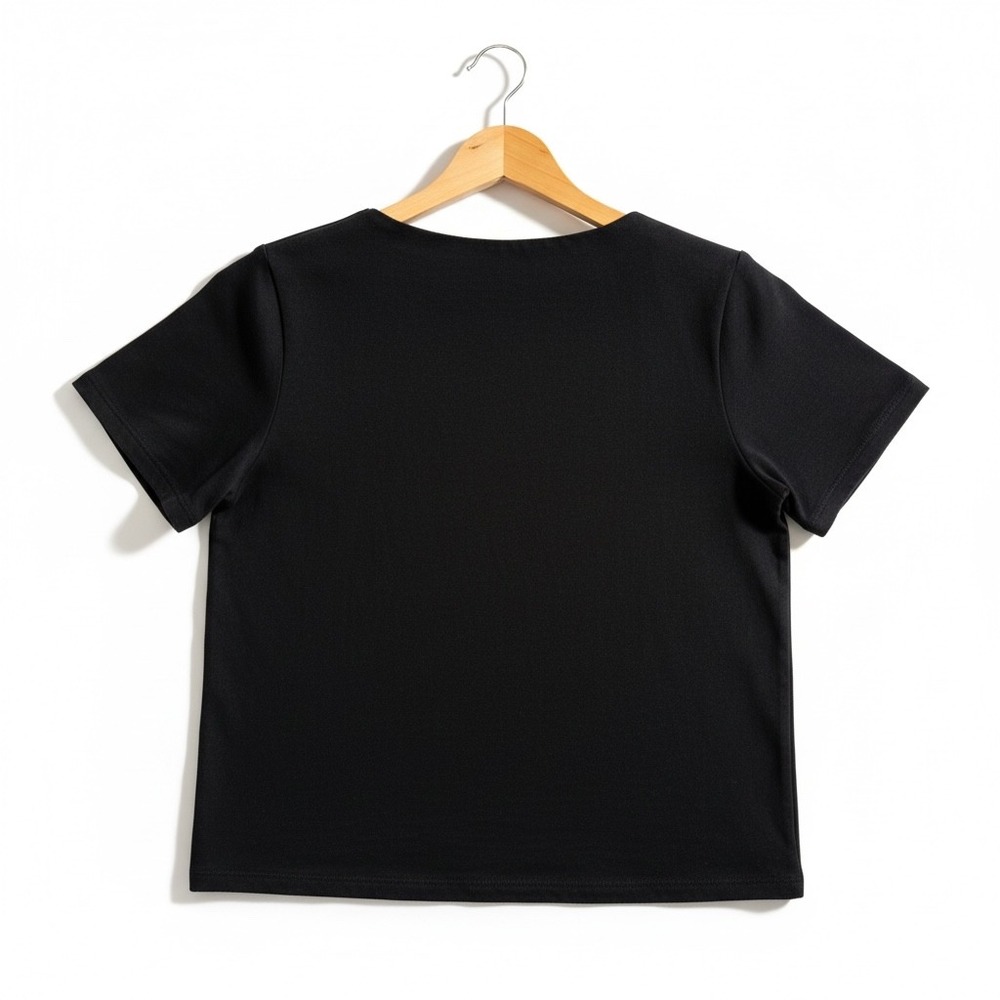Banana Republic Black Gathered Neck Short Sleeve Tee Shirt Top Womens Size L